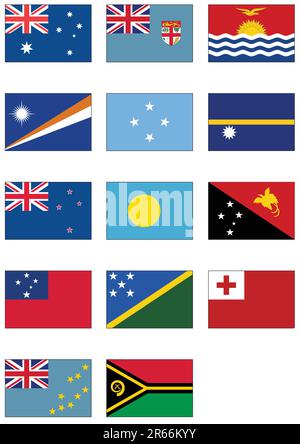 Complete vector set of flags from Australia and Oceania. All objects are grouped and tagged with the country name. Stock Vector