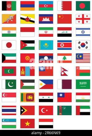 Complete vector set of flags from Asia. All objects are grouped and tagged with the country name. Stock Vector