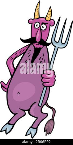 Cartoon illustration of devil with fork Stock Vector