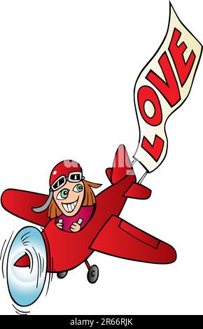Girl flying cute airplane in the sky illustration Stock Vector Image ...