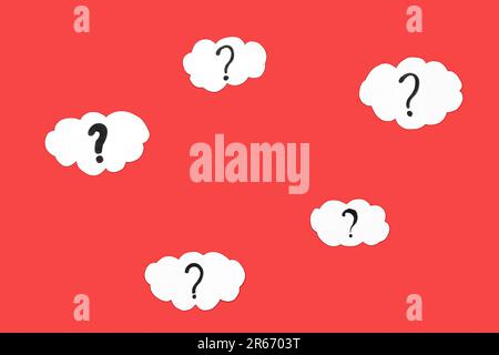 Frame made of paper clouds with question marks on red background Stock Photo