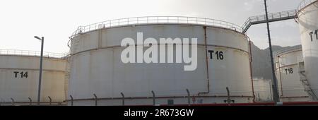 White big petrochemical storage tanks or tank farm Stock Photo