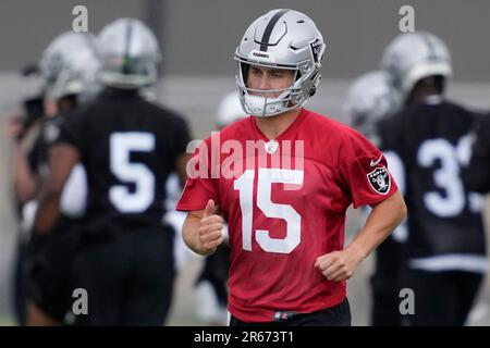 Miami. FL USA; Las Vegas Raiders quarterback Chase Garbers (15