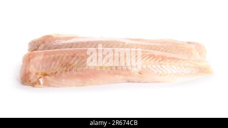 Raw codfish fillet isolated on white background Stock Photo - Alamy