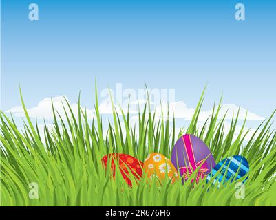 Easter eggs hiding in the grass.  Please check my portfolio for more easter illustrations. Stock Vector