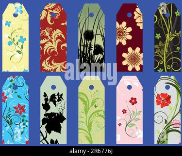 Set of ten different vector floral  bookmarks Stock Vector