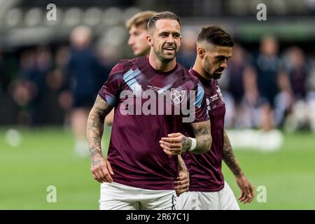 Prague, Czech Republic. 07th June, 2023. Danny Ings (18) of West Ham United is warming up before the UEFA Europa Conference League final between Fiorentina v West Ham United at Fortuna Arena in Prague. Credit: Gonzales Photo/Ģ����ý Live News Stock Photo