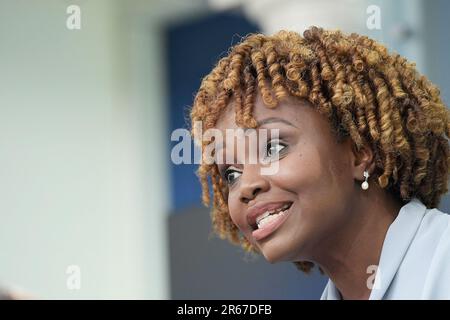 June 7, 2023, Washington, Distric of Columbia, USA: White House Press Secretary KARINE JEAN PIERRE speaks during a press conference today on June 07, 2023 at Brady Room/White House in Washington DC, USA. (Credit Image: © Lenin Nolly/ZUMA Press Wire) EDITORIAL USAGE ONLY! Not for Commercial USAGE! Stock Photo