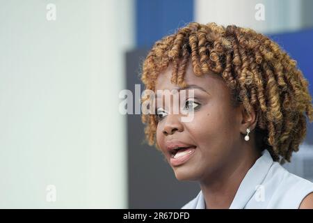 June 7, 2023, Washington, Distric of Columbia, USA: White House Press Secretary KARINE JEAN PIERRE speaks during a press conference today on June 07, 2023 at Brady Room/White House in Washington DC, USA. (Credit Image: © Lenin Nolly/ZUMA Press Wire) EDITORIAL USAGE ONLY! Not for Commercial USAGE! Stock Photo