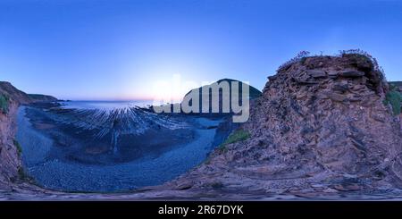 360 degree panoramic view of Low Tide Revealing Jurassic Ocean Floor on Hartland's Coastline at Sunset