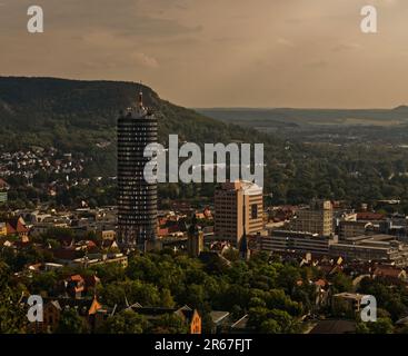 View on jenas cityscape and church tower at summer from landgrafen Stock Photo