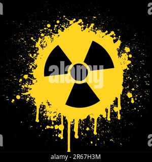 vector illustration of the radioactive sign in yellow spatter Stock Vector