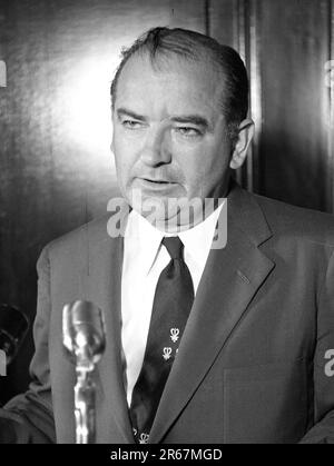 Senator Joseph McCarthy standing at microphone, Joseph Raymond 'Joe' McCarthy (1908 – 1957) American politician who served as a Republican U.S. Senator Stock Photo