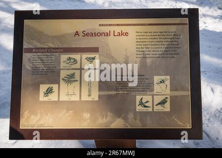 Interpretive display at Mirror Lake, Yosemite National Park, California ...