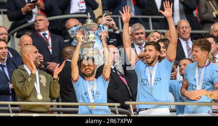 London, UK. 03rd June, 2023. 03 Jun 2023 - Manchester City v Manchester United - Emirates FA Cup Final - Wembley Stadium Manchester City's Bernardo Silva celebrates winning the 2023 FA Cup Final. Picture Credit: Mark Pain/Alamy Live News Stock Photo