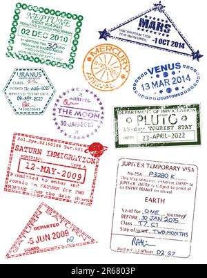 Set of editable vector visas from different planets Stock Vector