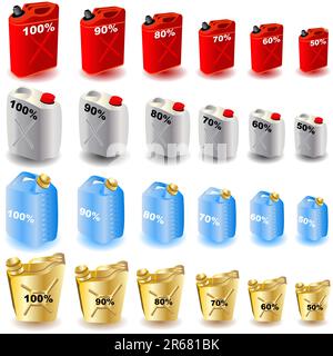 Vector illustration of different jerry can icons isolated on white background. Stock Vector