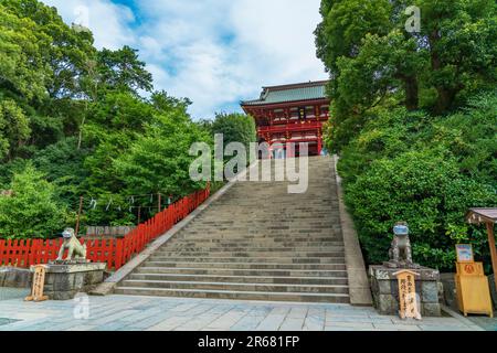 Tsuruoka Hachimangu Shrine and large stone steps Stock Photo