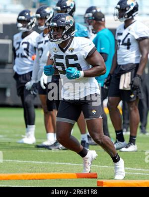 Jacksonville Jaguars linebacker Yasir Abdullah (56) watches during an preseason  NFL football game against the Detroit Lions in Detroit, Saturday, Aug. 19,  2023. (AP Photo/Paul Sancya Stock Photo - Alamy