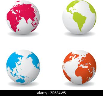Four colorful globes isolated on a white background with shadow. Editable vector illustration. Stock Vector