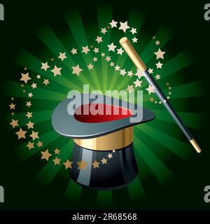 Magic performance attributes on glowing green background Stock Vector