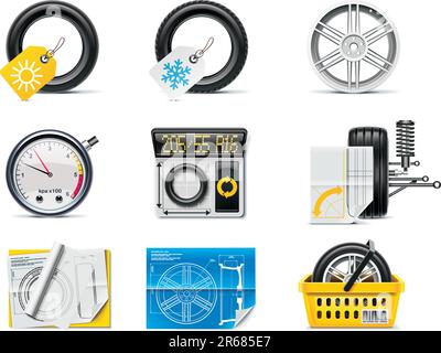 Set of the car repair and maintenance related icons Stock Vector