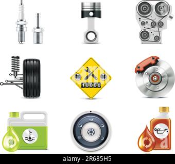 Set of the car repair and maintenance related icons Stock Vector