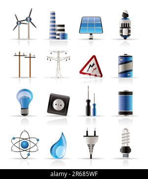 Electricity,  power and energy icons - vector icon set Stock Vector