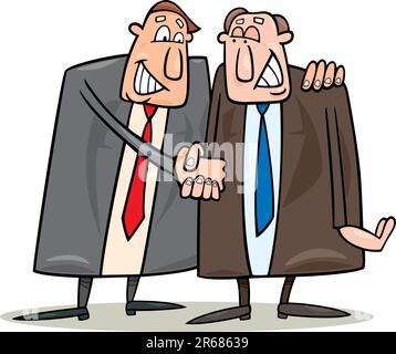 cartoon illustration of two politicians shaking hands for agreement Stock Vector