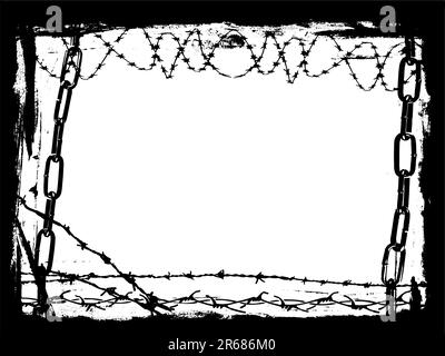 Vector Border Graphic with grunge elements and black chains and Barbed Wire Stock Vector