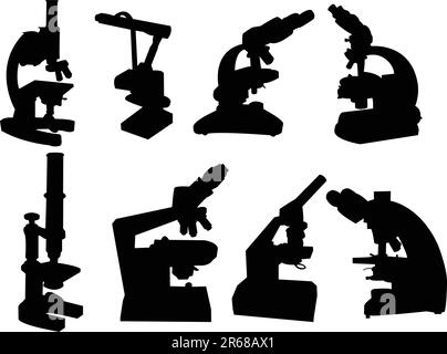 collection of microscope silhouette - vector Stock Vector