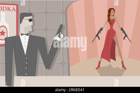 Vector cool secret agents, man and woman Stock Vector