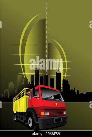Abstract urban modern composition with red-yellow truck image. Vector Stock Vector