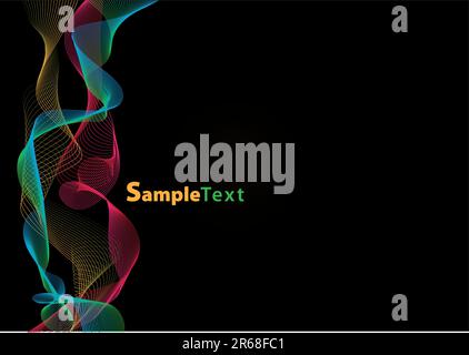 Colored waves flying in a black background, with the colors blue, green, yellow and pink Stock Vector