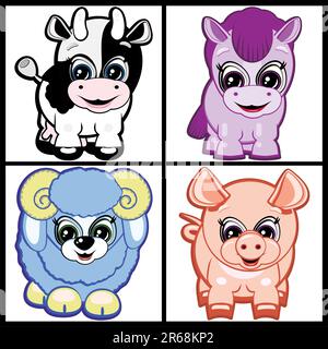 Set of Little Animals - Farm. Vector. Stock Vector