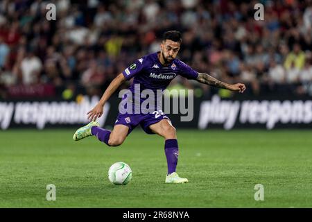 Prague, Czech Republic. 07th June, 2023. Nicolas Gonzalez (22) of Fiorentina seen during the UEFA Europa Conference League final between Fiorentina v West Ham United at Eden Arena in Prague. Credit: Gonzales Photo/Alamy Live News Stock Photo