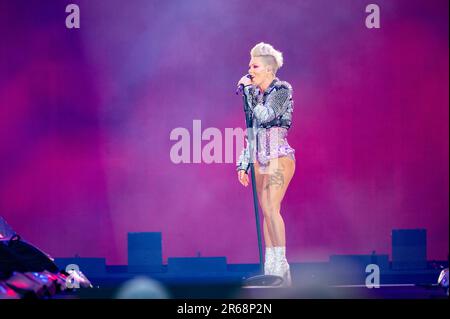 Bolton, UK. 07th June 2023. P!nk or Pink, real name Alecia Beth Moore