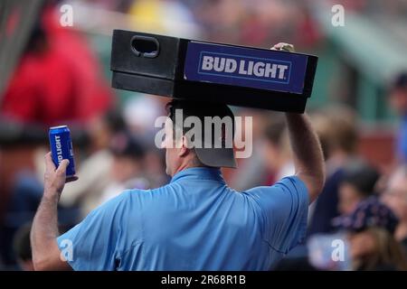 A Bud Light beer vendor during a baseball game at Fenway Park, Tuesday, May  30, 2023, in Boston. (AP Photo/Charles Krupa Stock Photo - Alamy