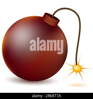 illustration of burning atom bomb on white background Stock Vector