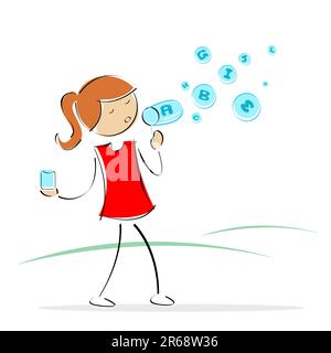 illustration of vector kid making soap alphabet bubbles against white isolated background Stock Vector