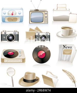 Set of icons with aged objects Stock Vector