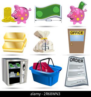 Vector illustration of nine colored accounting icons. Stock Vector