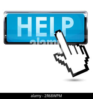 illustration of help button with cursor on white background Stock Vector