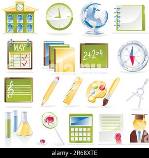 Set of education related glossy icons Stock Vector