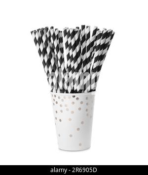 Striped paper cocktail tubes on white background Stock Photo