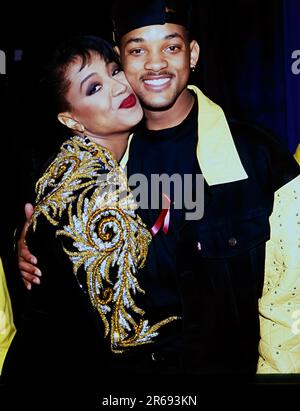 Celebrity photos from the 90s I shot on E6 in Hollywood. Will Smith with Lisa Fischer at the Soul Train awards. Stock Photo