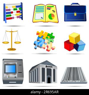 Vector illustration of nine colored accounting icons. Stock Vector