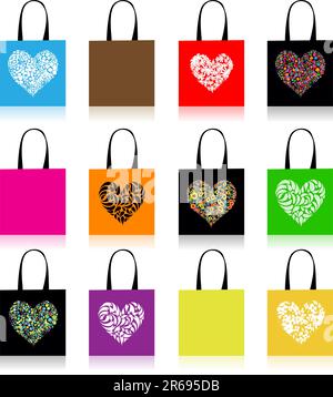Shopping bags design, floral heart shape Stock Vector