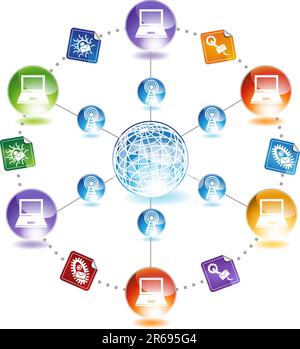 Image showing viruses occurring on computers across the globe. Stock Vector