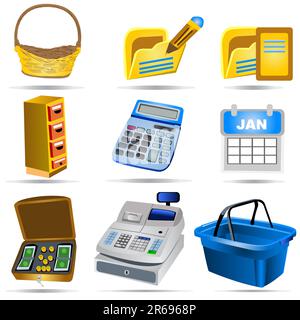 Vector illustration of nine colored accounting icons. Stock Vector